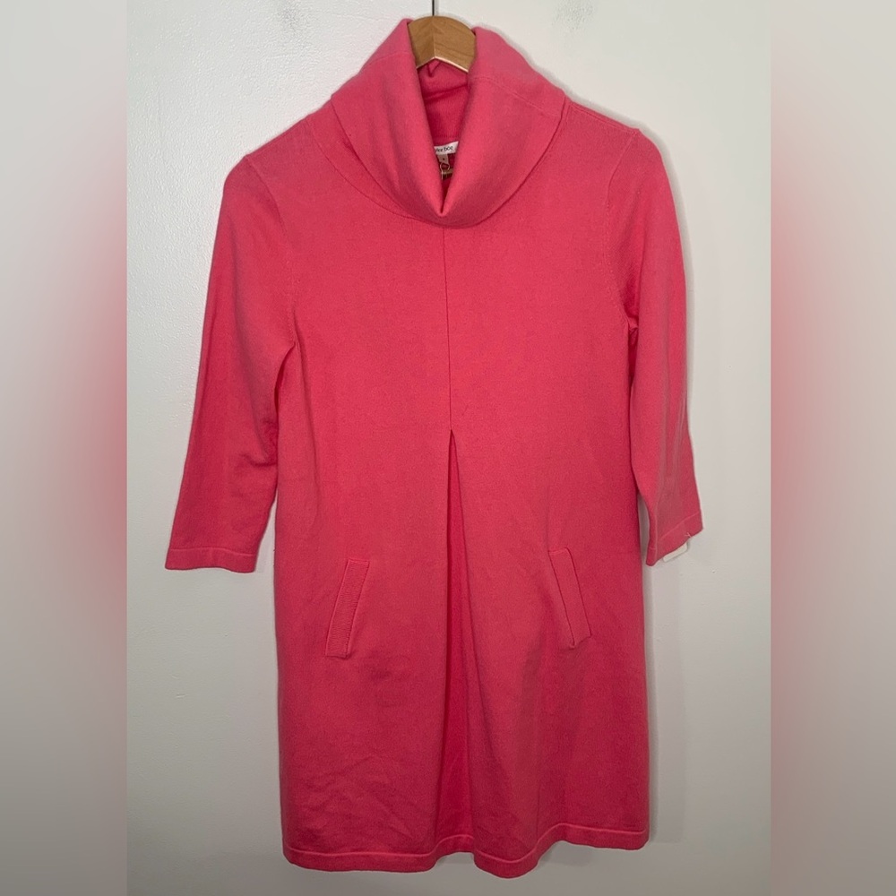 Tyler Boe Kim Dress Pink Sz S Turtle Neck 3/4 Sleeve Pockets Barbie Cashmere Bld